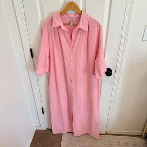 Cotton pink button down shirt maxi dress